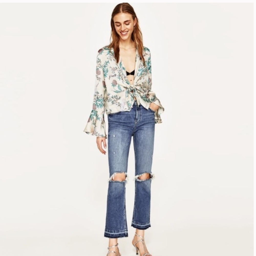 ZARA TROPICAL PATTERN RETRO BLOUSE - Picture 10 of 10